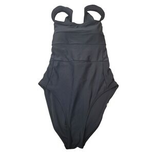 Summersalt Black One Piece Swimsuit Ruched Halter Neck Recycled Materials Size S